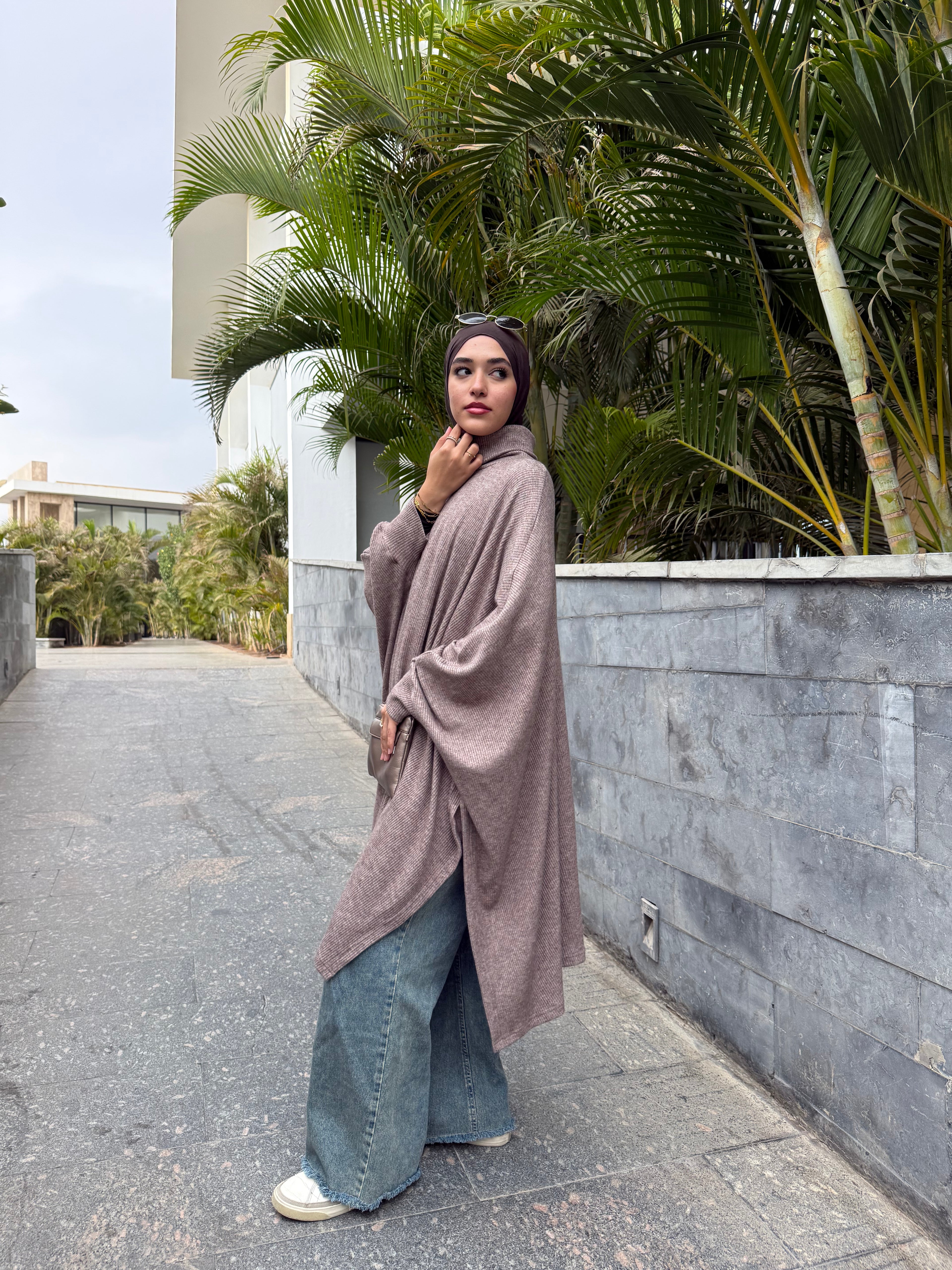 Asymmetric Tricot Poncho