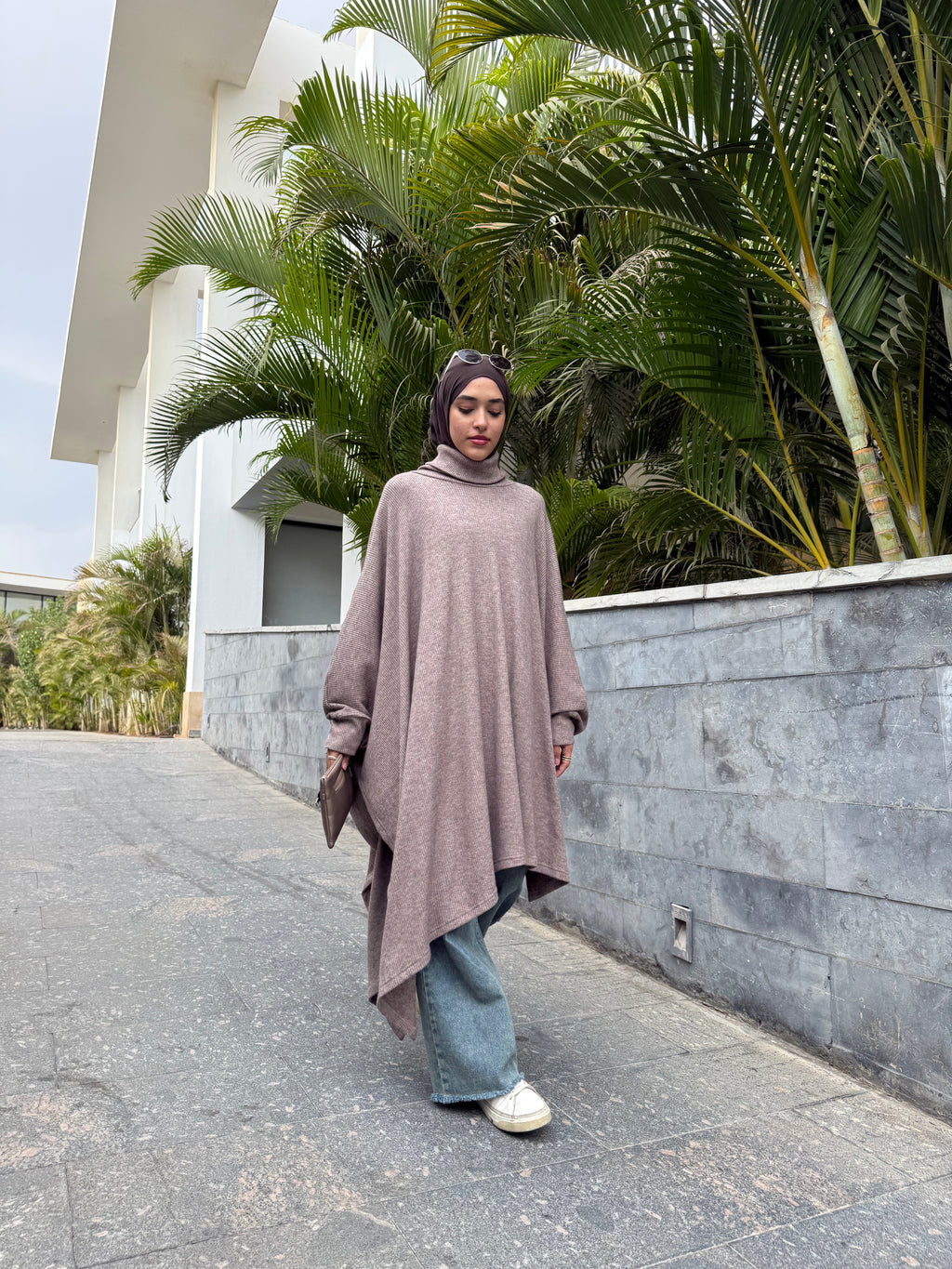 Asymmetric Tricot Poncho