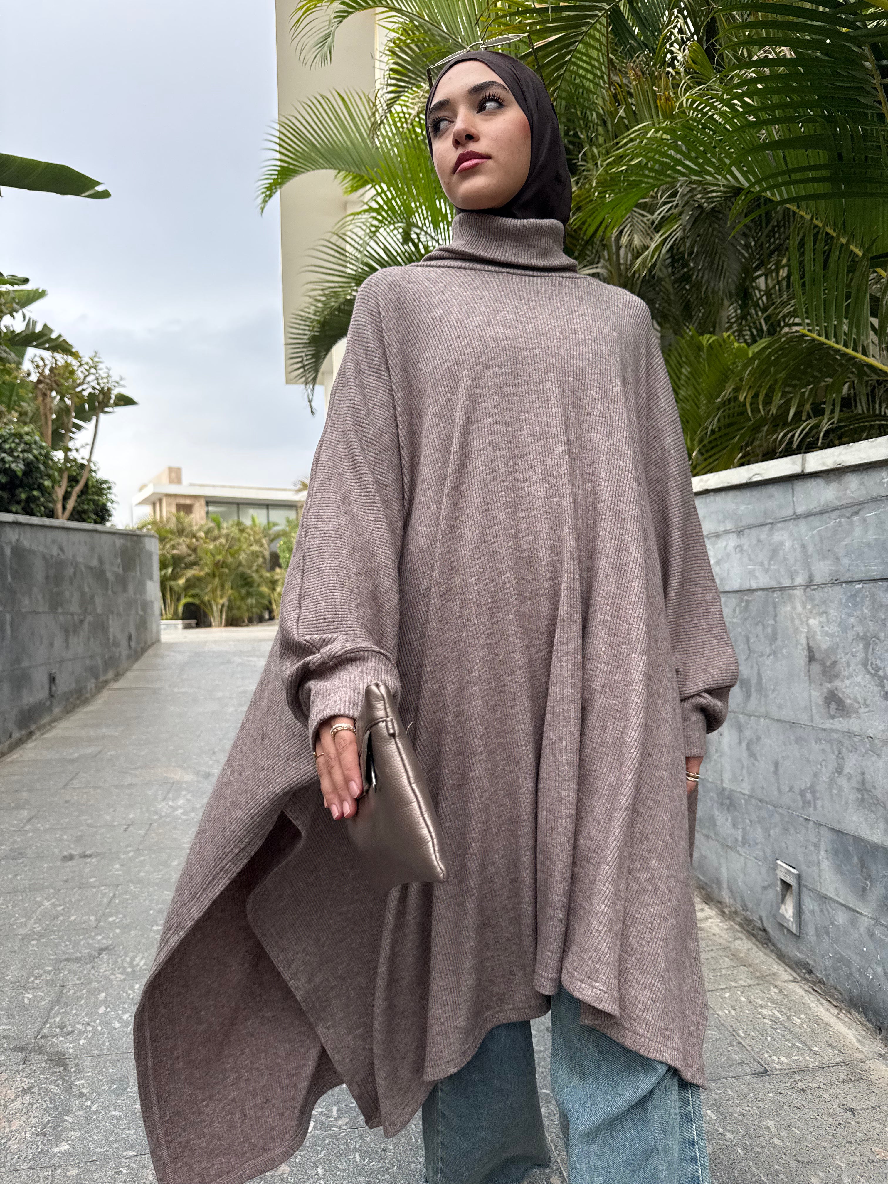Asymmetric Tricot Poncho