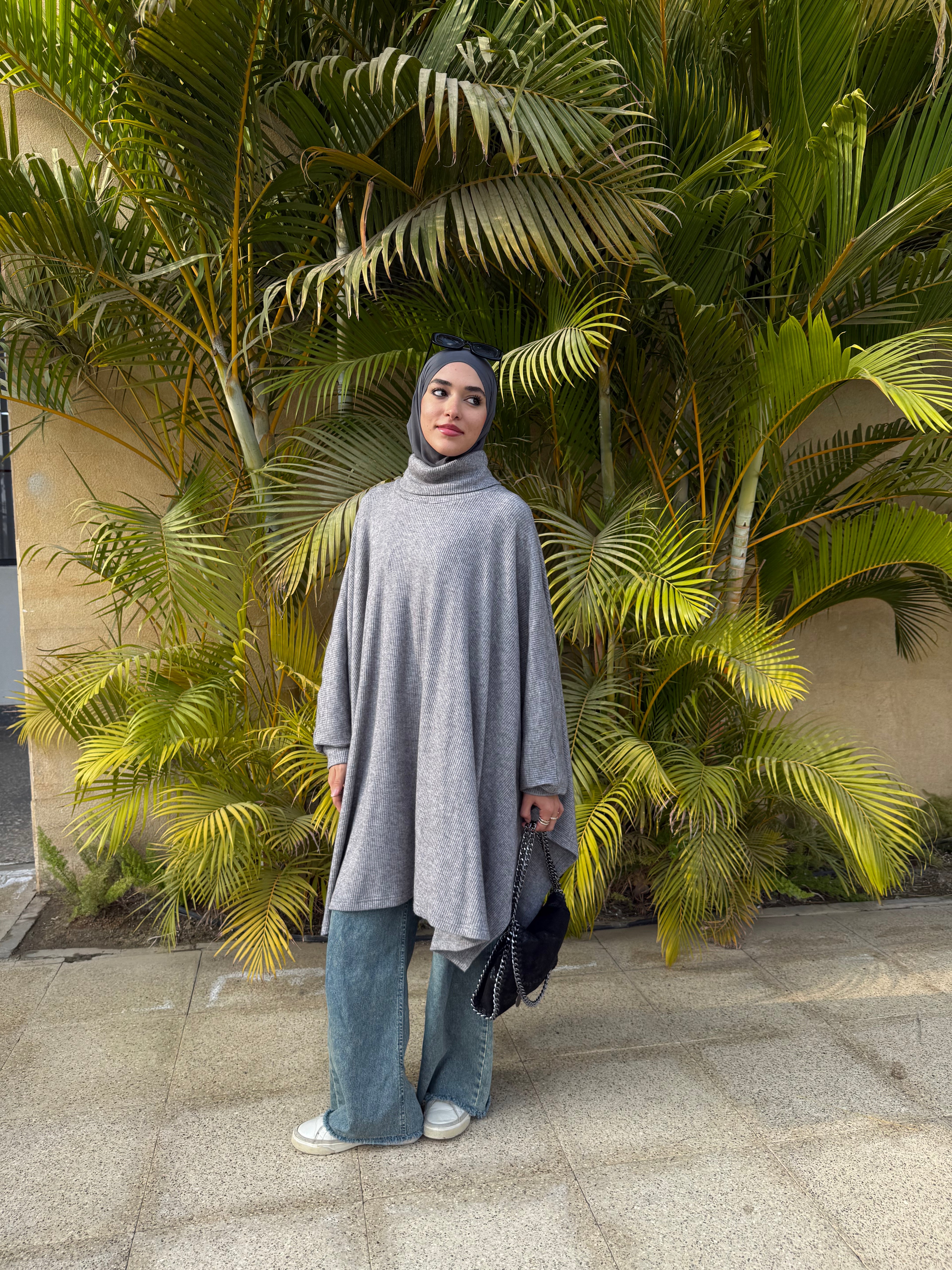 Asymmetric Tricot Poncho