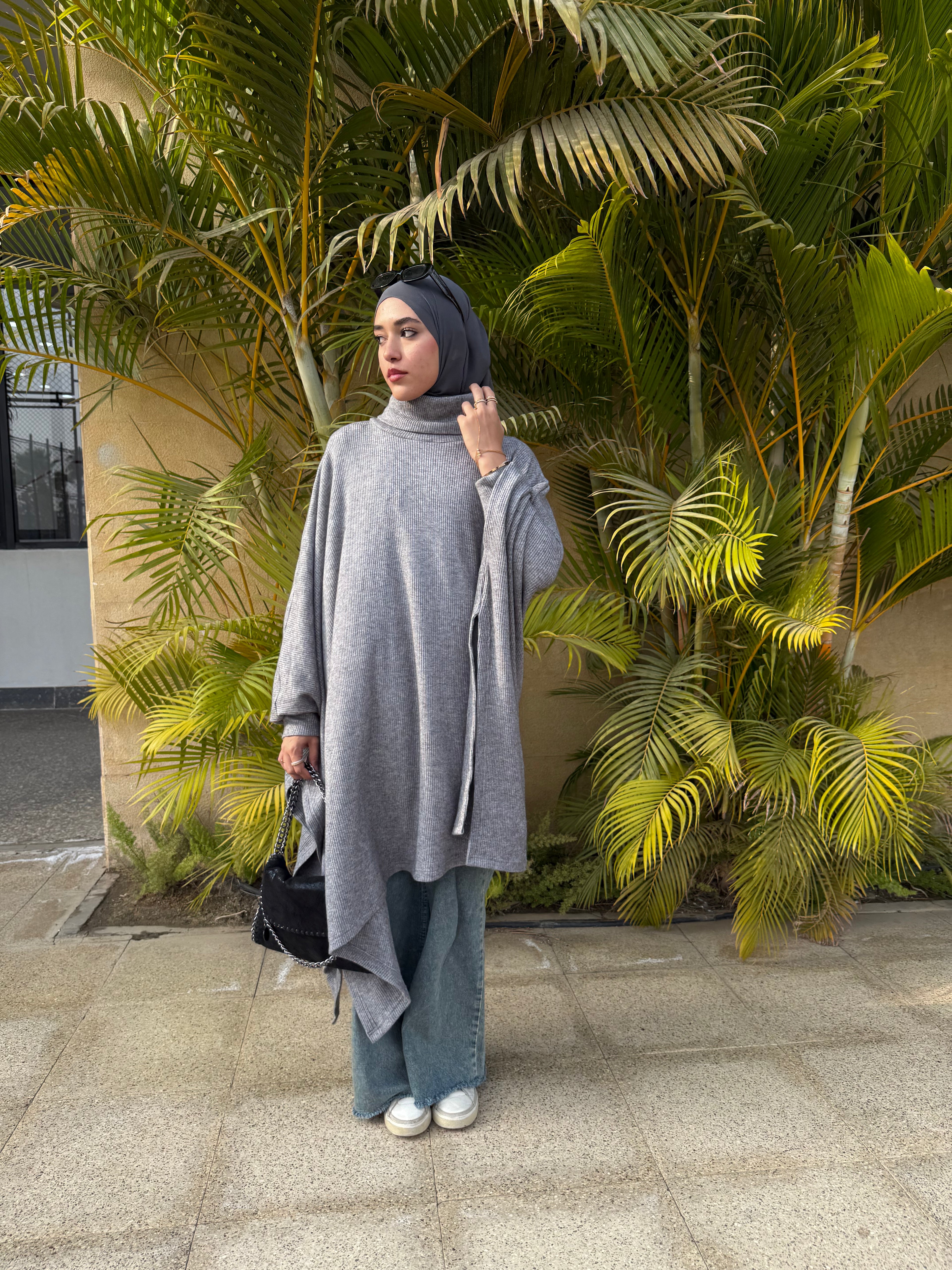 Asymmetric Tricot Poncho