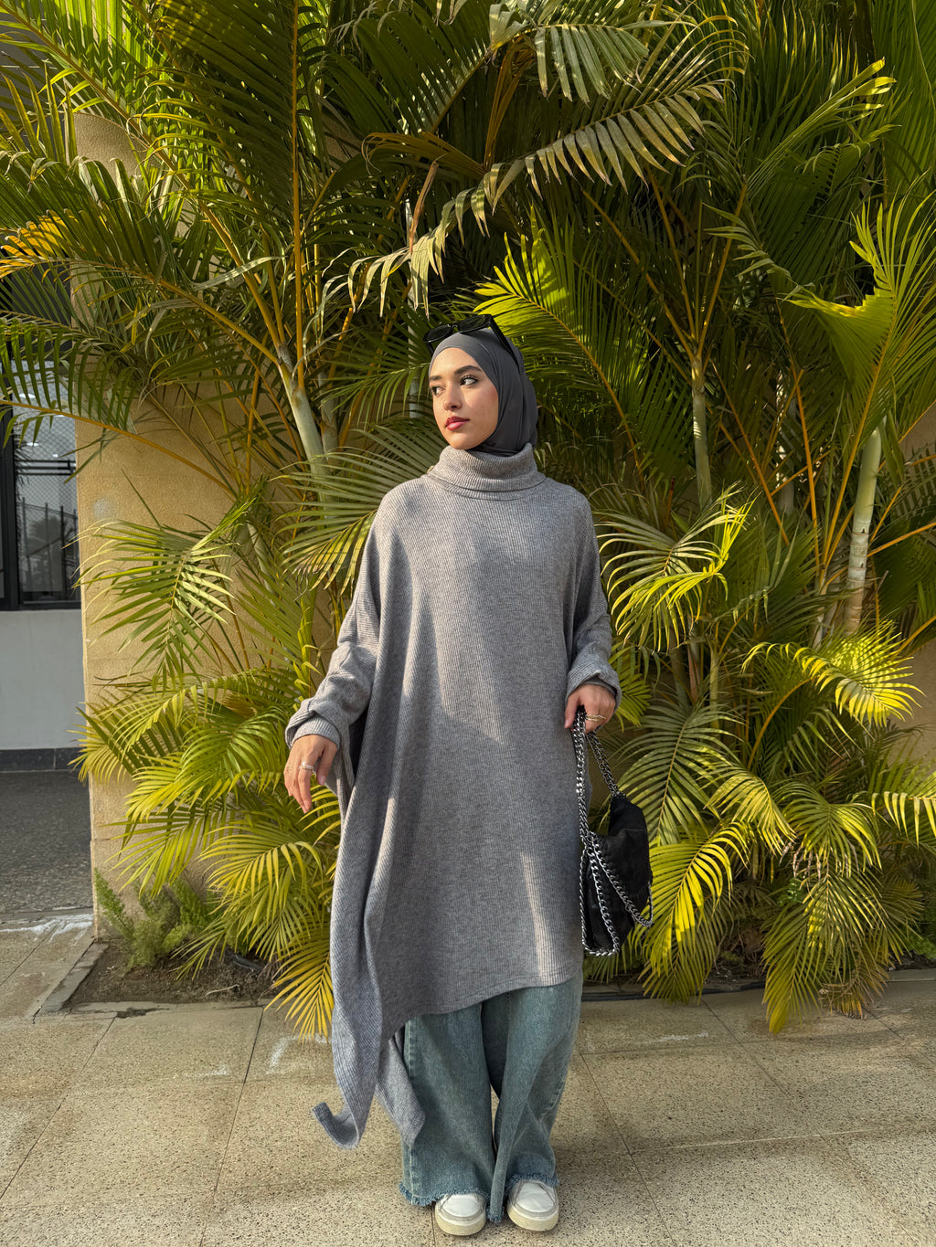 Asymmetric Tricot Poncho